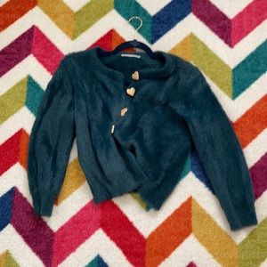 💘Zara faux fur cardigan- gold heart button